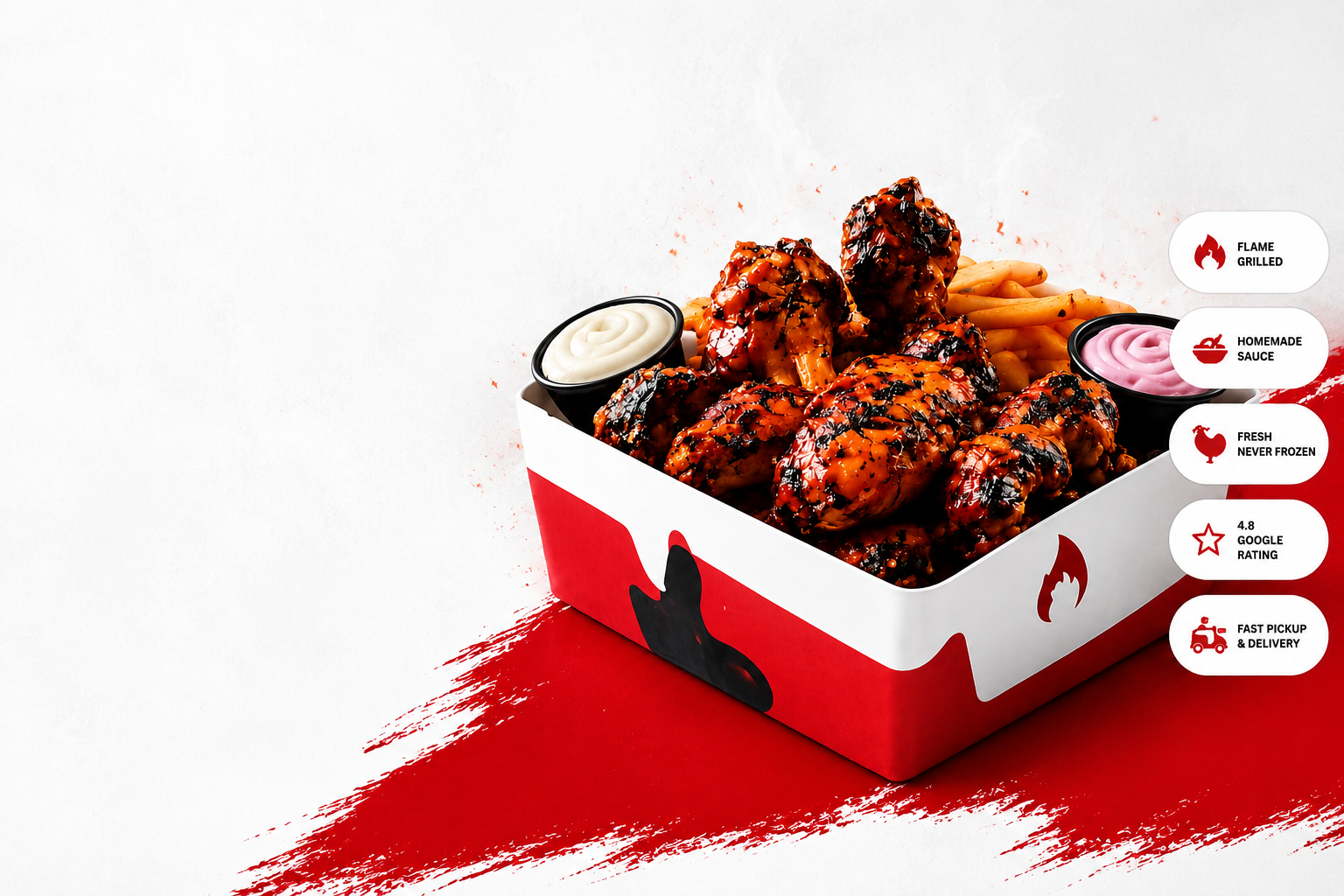 Grilled chicken box with fries and sauces